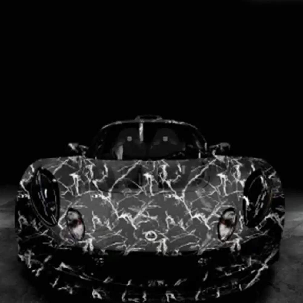Low-Tack Black Marble Vinyl Wrap