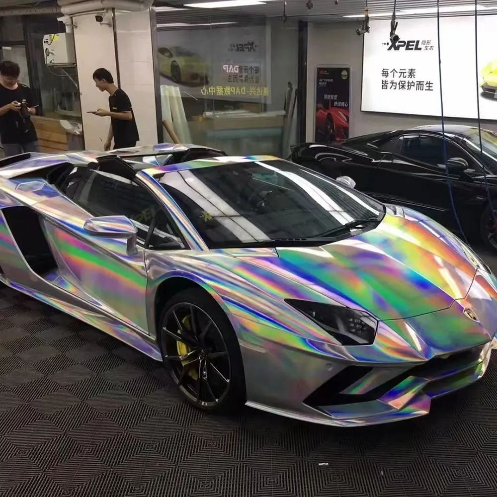 White Holographic Laser Rainbow Chrome Vinyl Wrap