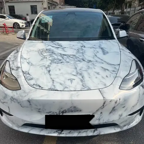 Low-Tack White Marble Vinyl Wrap